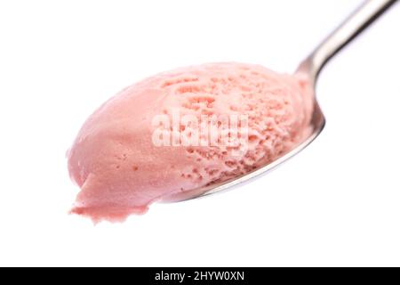 cuillère avec glace à la fraise Banque D'Images