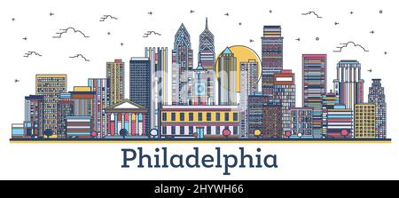 Contour Philadelphia Pennsylvania City Skyline avec des bâtiments de couleur moderne isolés sur blanc. Illustration vectorielle. Philadelphie USA CityScape. Illustration de Vecteur