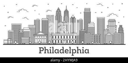 Aperçu de Philadelphie Pennsylvania City Skyline avec des bâtiments modernes et historiques isolés sur White. Illustration vectorielle. Philadelphie USA CityScape. Illustration de Vecteur