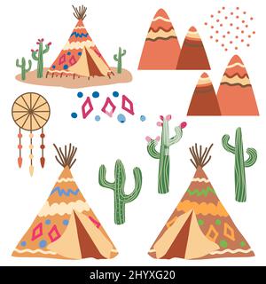 Tipi ou wigwam, demeure des nations du nord du Canada, de la Sibérie, de l'Amérique du Nord Illustration sur fond blanc. Illustration de Vecteur