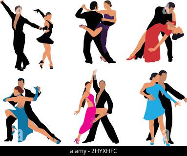 Couples dansants, différents styles de danse, illustration de vecteur de couleur Illustration de Vecteur