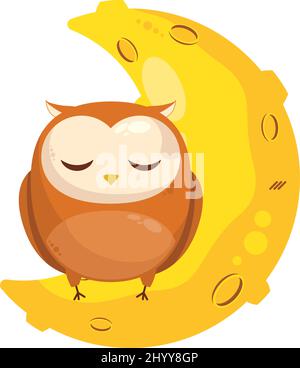hibou dormant dans le personnage de lune Illustration de Vecteur