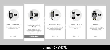 Câble et port USB achats Onboarding Icons Set Vector Illustration de Vecteur