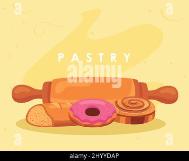 lettrage sucré à la pâtisserie avec poster en rouleau Illustration de Vecteur