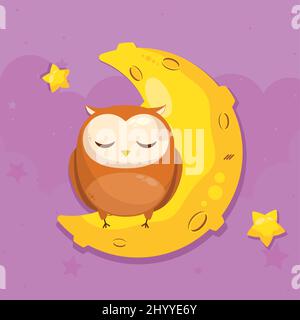 hibou dormant dans le personnage de lune Illustration de Vecteur