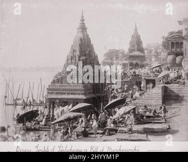 Benares, Temple de Tárhishwara ou puits de Manikarankiá. Samuel Bourne (Angleterre, 1834-1912, Inde active, 1863-1870). Angleterre, fin 1860s. Photographies. Imprimé argent en couleur albumine Banque D'Images