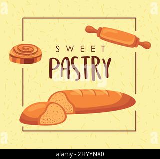 lettrage sucré à la pâtisserie avec du pain Illustration de Vecteur