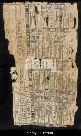 Fragment funéraire de tissu inscrit avec un passage du Livre des morts. Égypte, période de Ptolemaic (305 - 31 BCE). Textiles. Tissu polychrome Banque D'Images