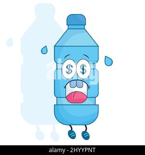 Bouteille d'eau inquiet isolée de dessin animé Vector Illustration de Vecteur