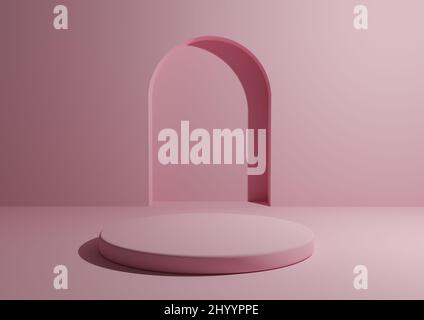 Monochrome lumière, rose pastel podium pour la publicité et le marketing de produits. Composition minimale en studio 3D avec formes géométriques et support rond Banque D'Images