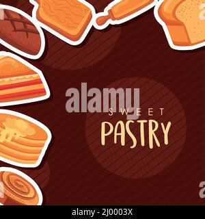 affiche de produits et lettrage de pâtisseries sucrées Illustration de Vecteur
