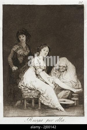 Elle prie pour elle. Francisco Goya y Lucientes (Espagne, Fuendetodos, 1746-1828). Espagne, 1799. Tirages ; gravures. Gravure, aquatint bruni, point sec et burin Banque D'Images