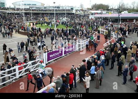 Les chevaux vont poster avant le Sporting Life Arkle Challenge Trophée novices' Chase pendant la première journée du Cheltenham Festival à Cheltenham Racecourse. Date de la photo: Mardi 15 mars 2022. Banque D'Images