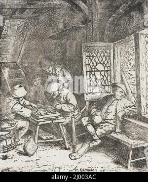 Les joueurs de Backgammon. Adriaen van Ostade (pays-Bas, Haarlem, 1610-1685). Hollande, 1682 (?). Tirages ; gravures. Gravure Banque D'Images