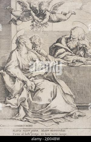 La Sainte famille avec deux Anges. Guido Reni (Italie, Bologne, 1575-1642). Italie, 1600-1640. Tirages ; gravures. Gravure Banque D'Images