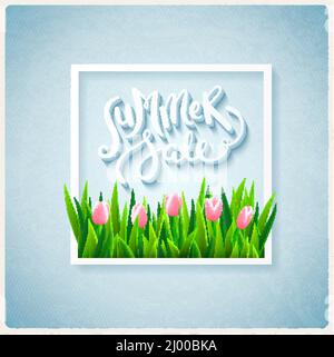 Solde d'été lettrage dessiné à la main avec fleurs. Illustration vectorielle. Illustration de Vecteur