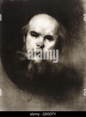 Portrait de Paul Verlaine. Eugène carrière (France, 1849-1906). France, 1896. Imprimés; lithographies. Lithographie sur le colé de chine Banque D'Images