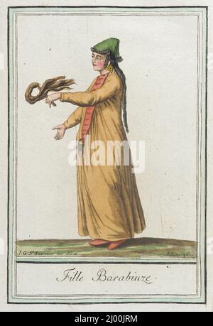 Déguisements de différents pays, « Fille Barabinze ». L. F. Labrousse (France, Bordeaux, actif fin du siècle 18th)Jacques Grasset de Saint-Sauveur (France, 1757-1810). France, vers 1797. Gravures; gravures. Gravure sur papier teintée à la main Banque D'Images