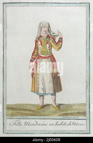 Déguisements de différents pays, 'mille Mordwine en habitudes de Nôces'. L. F. Labrousse (France, Bordeaux, actif fin du siècle 18th)Jacques Grasset de Saint-Sauveur (France, 1757-1810). France, vers 1797. Gravures; gravures. Gravure sur papier teintée à la main Banque D'Images