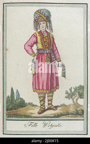Costumes de différents pays, 'ville Wotÿake'. L. F. Labrousse (France, Bordeaux, actif fin du siècle 18th)Jacques Grasset de Saint-Sauveur (France, 1757-1810). France, vers 1797. Gravures; gravures. Gravure sur papier teintée à la main Banque D'Images