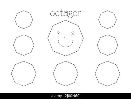 formes géométriques de huit côtés, dessin animé octogonal coloriage page pour les enfants Banque D'Images