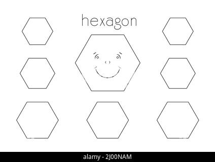 formes géométriques de six côtés, dessin animé page de coloriage hexagonale pour les enfants Banque D'Images