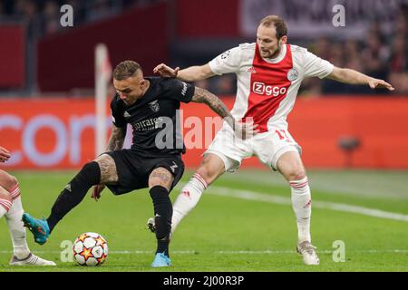 AMSTERDAM, PAYS-BAS - MARS 15: Everton de SL Benfica, Daley Blind of Ajax lors du match de finale de la Ligue des champions de l'UEFA 1/8 entre Ajax et Benfica au Johan Cruijff Arena le 15 mars 2022 à Amsterdam, pays-Bas (photo de Peter sous/Orange Pictures) Banque D'Images