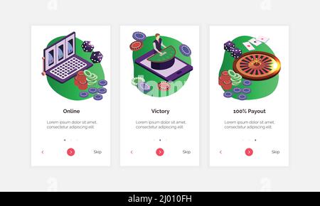Isométrique casino en ligne bannières verticales ensemble avec ordinateur portable tablettes puces dés cartes roue 3d vecteur isolé illustration Illustration de Vecteur
