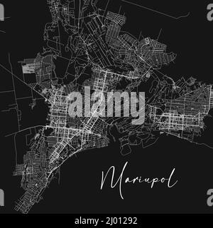 Carte vectorielle noir et blanc Marioupol. Carte vectorielle détaillée de la zone administrative de la ville de Marioupol. Affiche CityScape. Illustration vectorielle de stock isolée Illustration de Vecteur