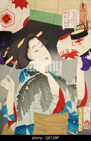 Observatrice : l'apparition d'une serveuse de Kyoto de l'ère Meiji. Tsukioka Yoshitoshi (Japon, 1839-1892). 1888, mai. Imprimés; blocs de bois. Imprimé color block Banque D'Images