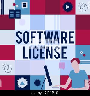 Inspiration montrant la licence du logiciel Sign. Photo conceptuelle instrument juridique régissant la redistribution de la pensée novatrice d'homme d'affaires de logiciel Banque D'Images