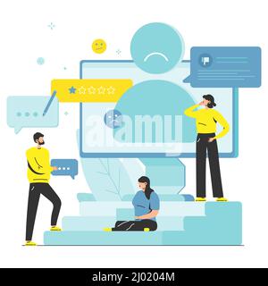 Les clients qui donnent une étoile, n'aiment pas le pouce vers le bas, illustration vectorielle. Enquête, évaluation. Mauvais commentaire, commentaires négatifs. Illustration de Vecteur