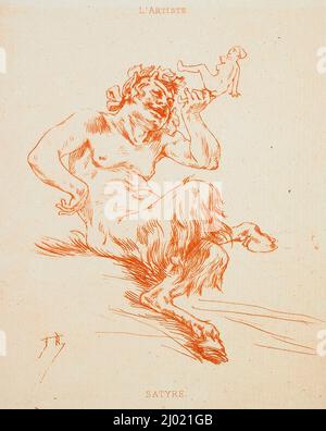 La poche du satire. Félicien Victor Joseph ROPS (Belgique, Namur, 1833-1898). Belgique, pas de date. Tirages ; gravures. Gravure imprimée en rouge Banque D'Images