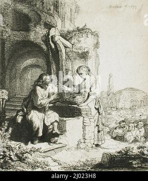 Christ et la femme de Samarie parmi les ruines. Rembrandt Harmensz. Van Rijn (pays-Bas, Leiden, 1606-1669). Holland, 1634 (impression ultérieure). Tirages ; gravures. Décapage et touches de point sec Banque D'Images