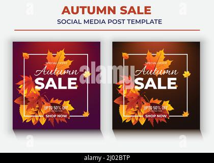 Modèle de post de médias sociaux de soldes d'automne, post de médias sociaux de super-vente et prospectus Illustration de Vecteur