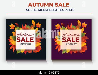 Modèle de post de médias sociaux de soldes d'automne, post de médias sociaux de super-vente et prospectus Illustration de Vecteur