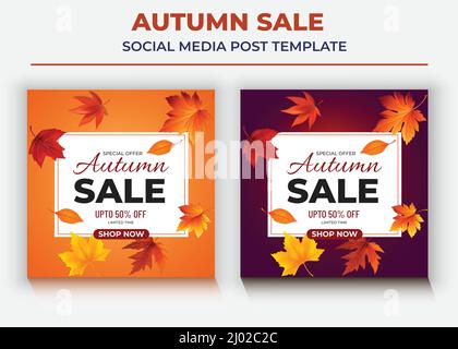 Modèle de post de médias sociaux de soldes d'automne, post de médias sociaux de super-vente et prospectus Illustration de Vecteur