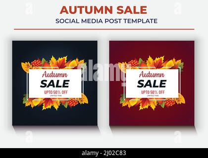 Modèle de post de médias sociaux de soldes d'automne, post de médias sociaux de super-vente et prospectus Illustration de Vecteur