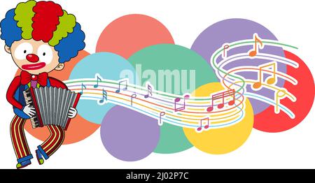 Clown jouant de l'accordéon avec des notes de musique sur fond blanc illustration Illustration de Vecteur