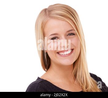 Elle respire la confiance. Photo studio d'une femme isolée sur blanc. Banque D'Images