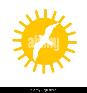 Logo. soleil et oiseau volant. Illustration vectorielle Illustration de Vecteur