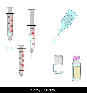 collecte de seringues, de gouttes et de médicaments Banque D'Images