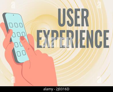 Écriture affichage de texte expérience utilisateur. Vitrine d'affaires en utilisant le site Web en particulier en termes de la façon dont il est agréable d'utiliser les mains tenant technologique Banque D'Images