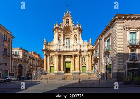 L'église de la Basilique della Collégiata, Catane, Sicile, Italie, Europe Banque D'Images