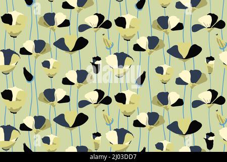 Motif fleuri vectoriel sans coutures. Fleurs stylisées sur fond vert olive clair. Illustration de Vecteur