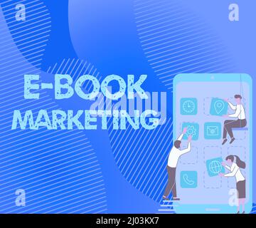 Légende conceptuelle E Book Marketing. Word pour fichier numérique qui peut être utilisé sur n'importe quel ordinateur compatible trois collègues portant S Decorating Mobile