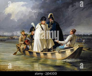 Napoléon quittant le Lobau après la défaite à la bataille d'Aspern-Essling (21st-22nd mai 1809), peinture à l'huile sur toile d'Anton Ritter von Perger, 1845 Banque D'Images