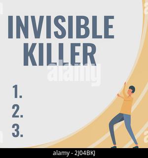 Affiche montrant invisible Killer. Vitrine d'affaires présence dans l'air d'une substance qui sont dangereux Gentleman dessin debout poussant Big Banque D'Images