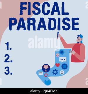 Affichage conceptuel paradis fiscal. Mot pour le gaspillage de l'argent public est un sujet de grande préoccupation Lady présentant le papier montrant ses réalisations Banque D'Images