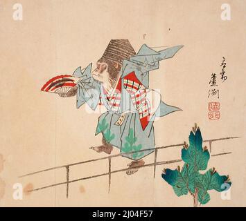 Singe entraîné dans une robe classique. Kinoshita Roshū (Japon, 1807-1879). Japon, 19th siècle. Imprimés; blocs de bois. Imprimé color block et suribono Banque D'Images